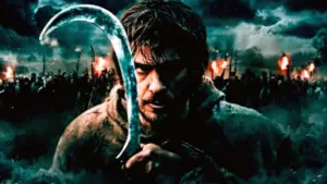 پوستر فیلم قیام با تصویر اندرو گارفیلد و فضای قرون وسطی انگلستان