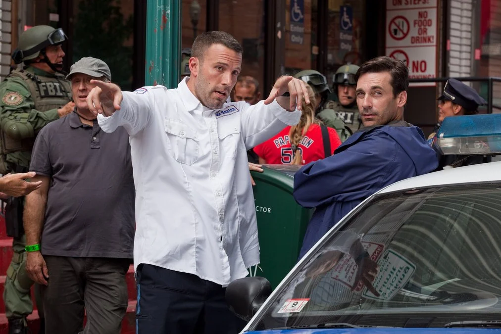Director/Screenwriter/Actor BEN AFFLECK and JON HAMM on location during the filming of Warner Bros. Pictures' and Leg...